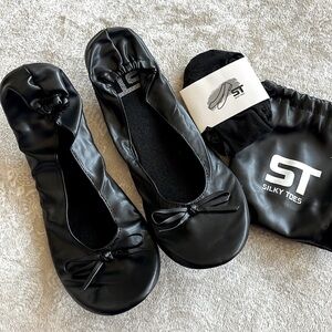 Brand New Foldable Black Bow Flats Travel Ballet Shoes Ballerina Slippers Purse